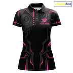Customized 8 Ball Pool Crown 's Billiard Shirts Pink And Black Billiard Team Shirt Pool Jersey