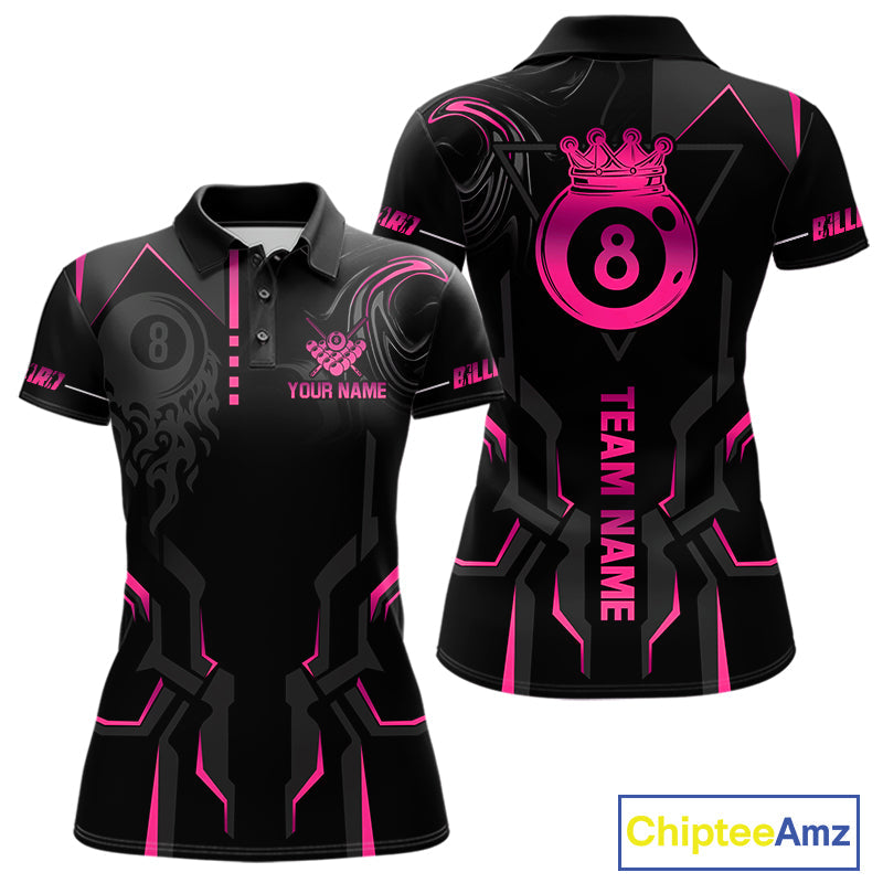 Customized 8 Ball Pool Crown 's Billiard Shirts Pink And Black Billiard Team Shirt Pool Jersey