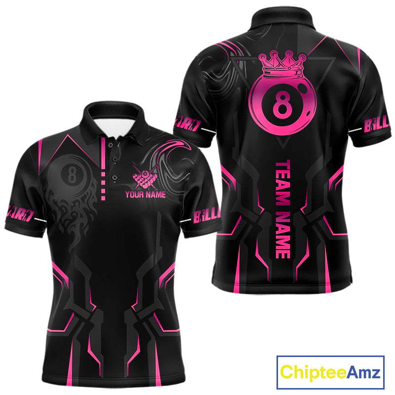 Customized 8 Ball Pool Crown 's Billiard Shirts Pink And Black Billiard Team Shirt Pool Jersey