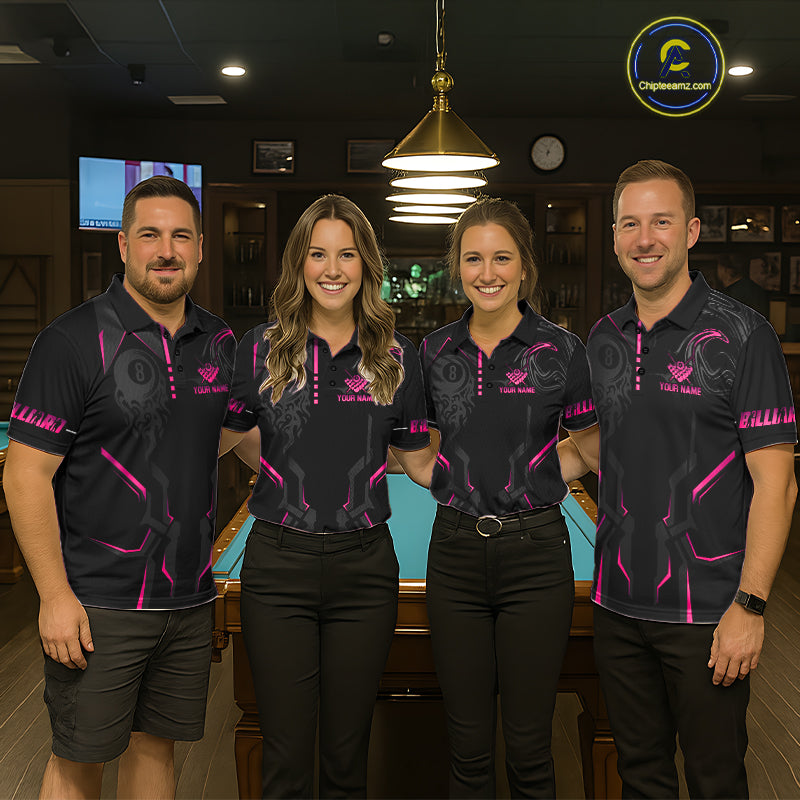 Customized 8 Ball Pool Crown 's Billiard Shirts Pink And Black Billiard Team Shirt Pool Jersey