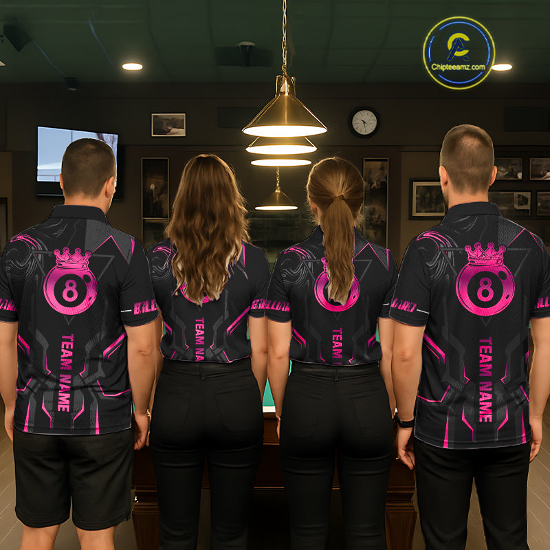 Customized 8 Ball Pool Crown 's Billiard Shirts Pink And Black Billiard Team Shirt Pool Jersey