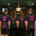 Customized 8 Ball Pool Crown 's Billiard Shirts Pink And Black Billiard Team Shirt Pool Jersey