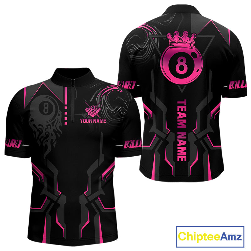 Customized 8 Ball Pool Crown 's Billiard Shirts Pink And Black Billiard Team Shirt Pool Jersey
