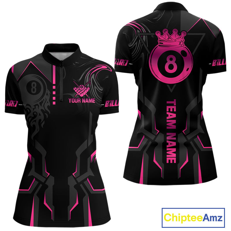 Customized 8 Ball Pool Crown 's Billiard Shirts Pink And Black Billiard Team Shirt Pool Jersey