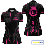 Customized 8 Ball Pool Crown 's Billiard Shirts Pink And Black Billiard Team Shirt Pool Jersey