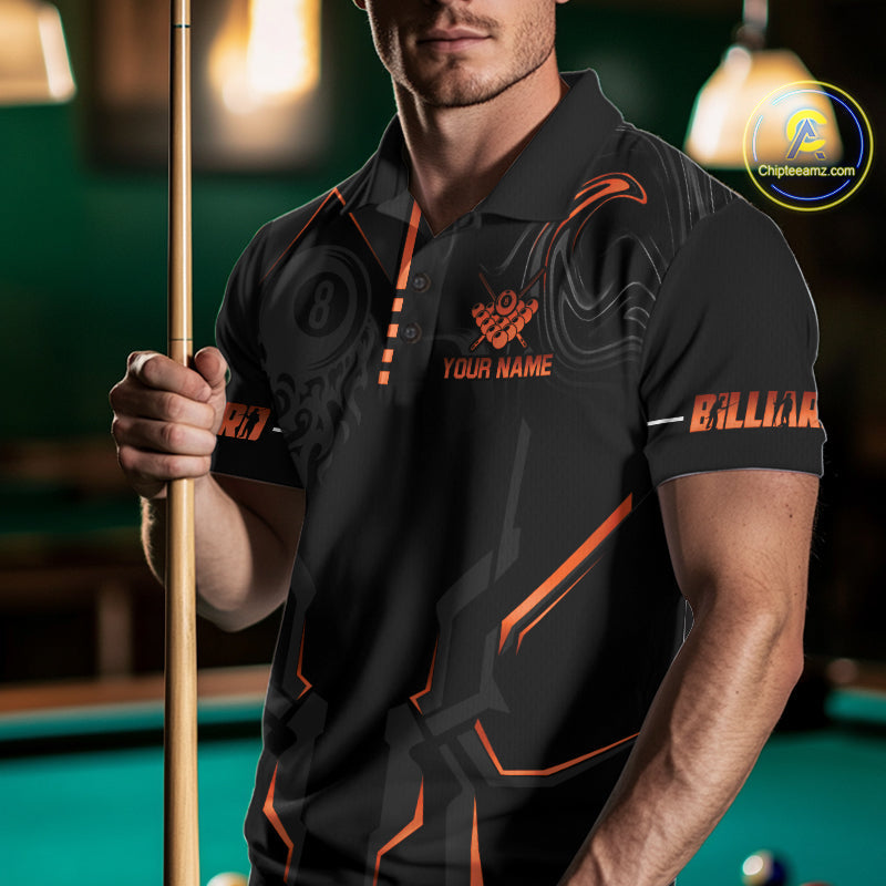 Custom 8 Ball Pool Crown 's Billiard Shirts Orange And Black Billiard Team Shirt Pool Jersey