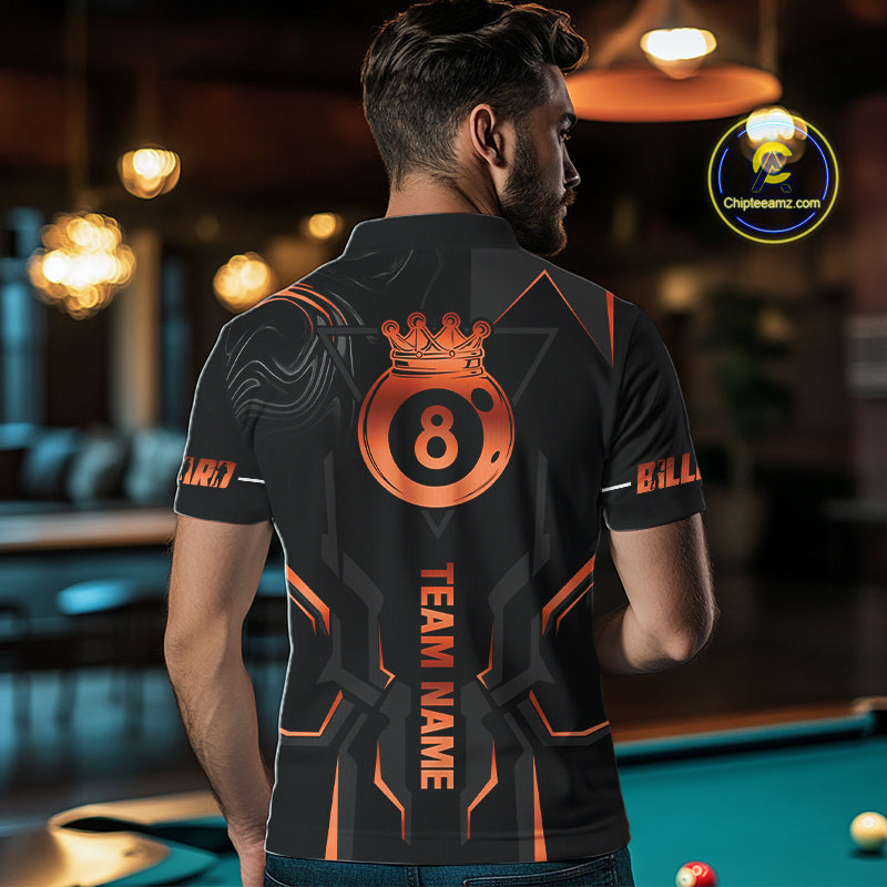 Custom 8 Ball Pool Crown 's Billiard Shirts Orange And Black Billiard Team Shirt Pool Jersey
