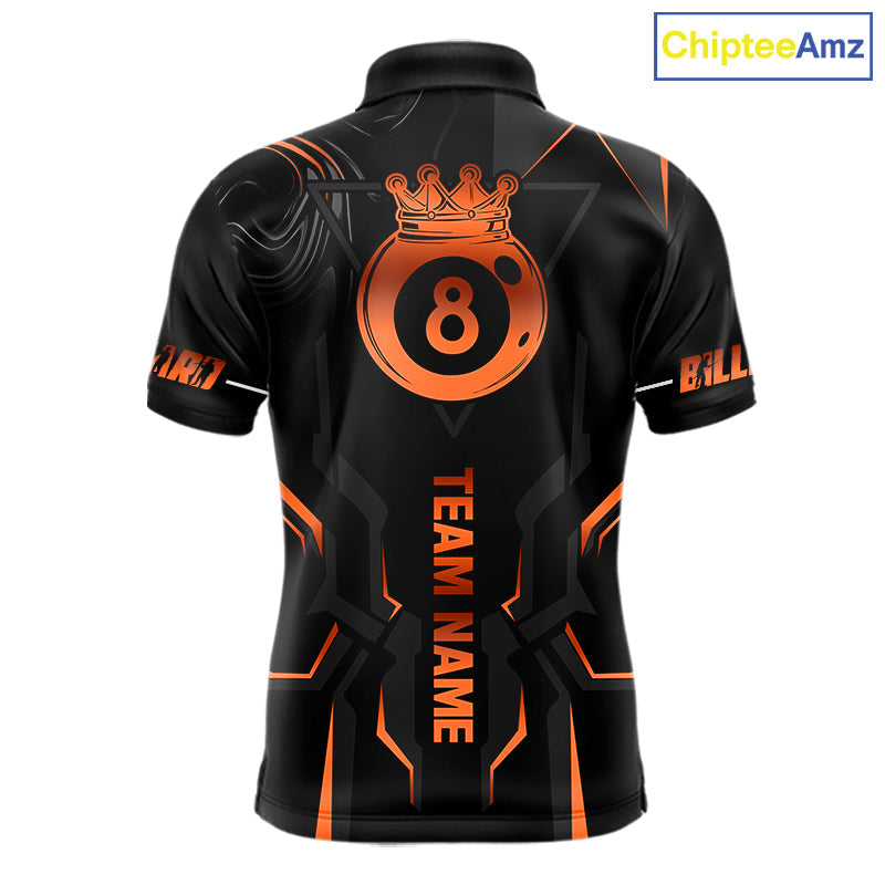 Custom 8 Ball Pool Crown 's Billiard Shirts Orange And Black Billiard Team Shirt Pool Jersey