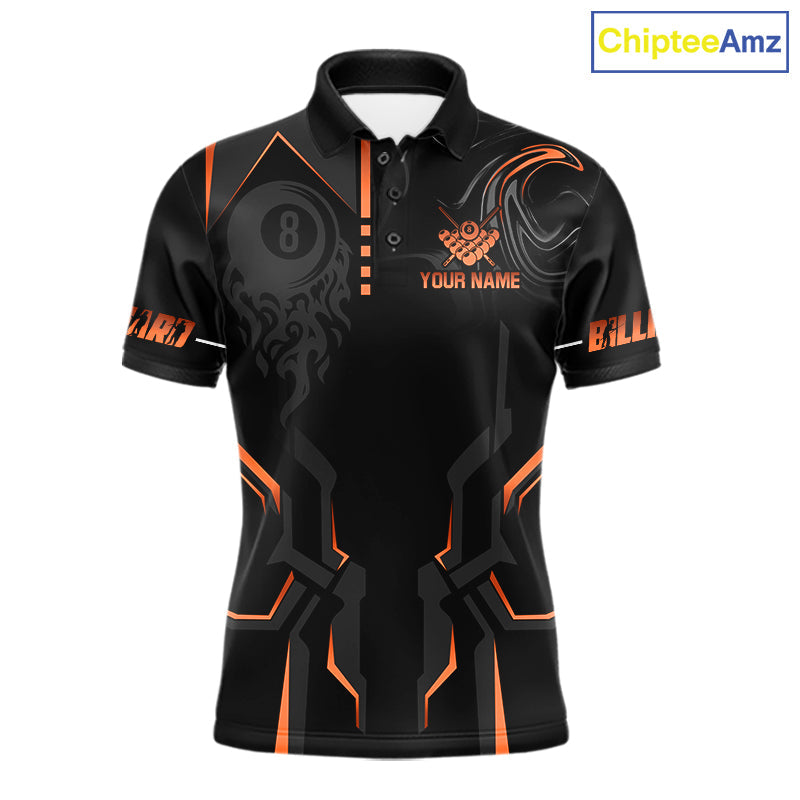 Custom 8 Ball Pool Crown 's Billiard Shirts Orange And Black Billiard Team Shirt Pool Jersey