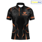 Custom 8 Ball Pool Crown 's Billiard Shirts Orange And Black Billiard Team Shirt Pool Jersey