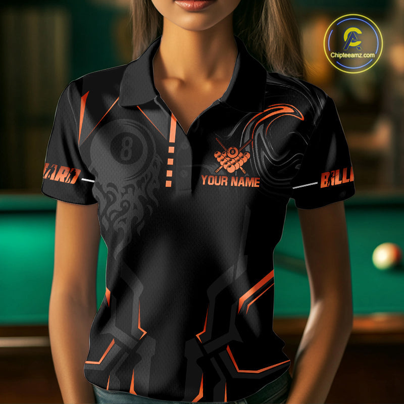 Custom 8 Ball Pool Crown 's Billiard Shirts Orange And Black Billiard Team Shirt Pool Jersey