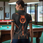 Custom 8 Ball Pool Crown 's Billiard Shirts Orange And Black Billiard Team Shirt Pool Jersey