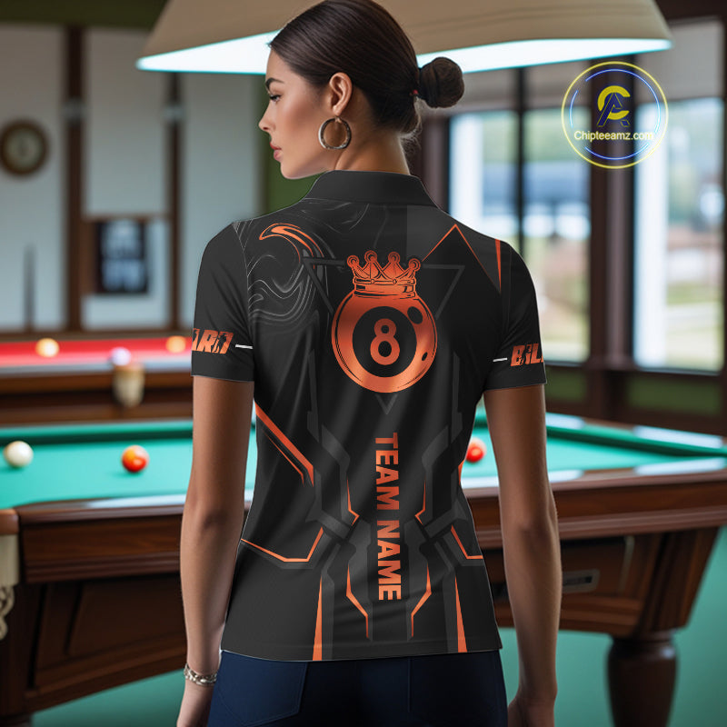 Custom 8 Ball Pool Crown 's Billiard Shirts Orange And Black Billiard Team Shirt Pool Jersey