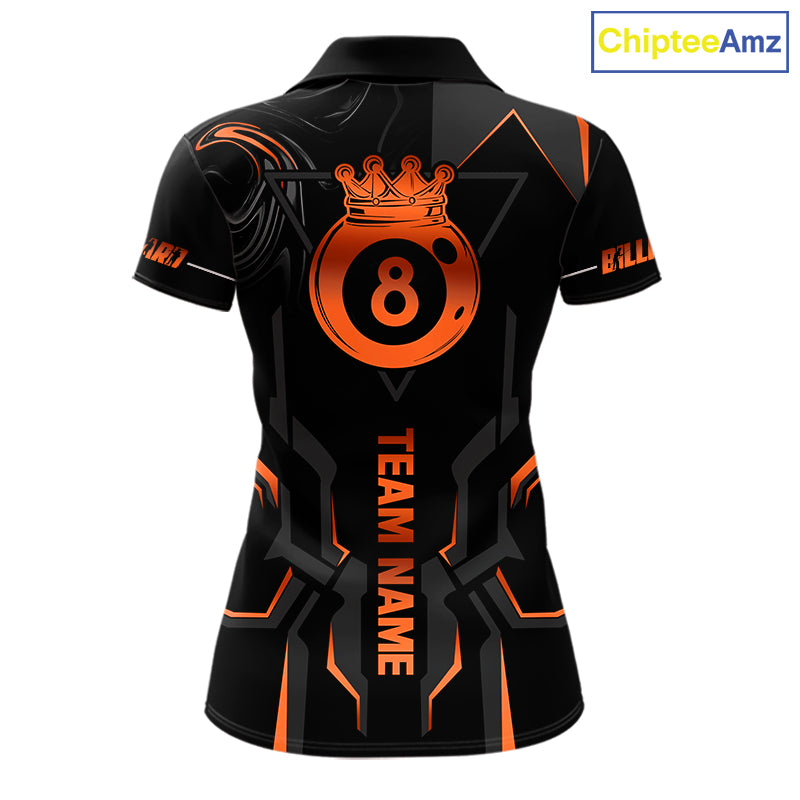 Custom 8 Ball Pool Crown 's Billiard Shirts Orange And Black Billiard Team Shirt Pool Jersey