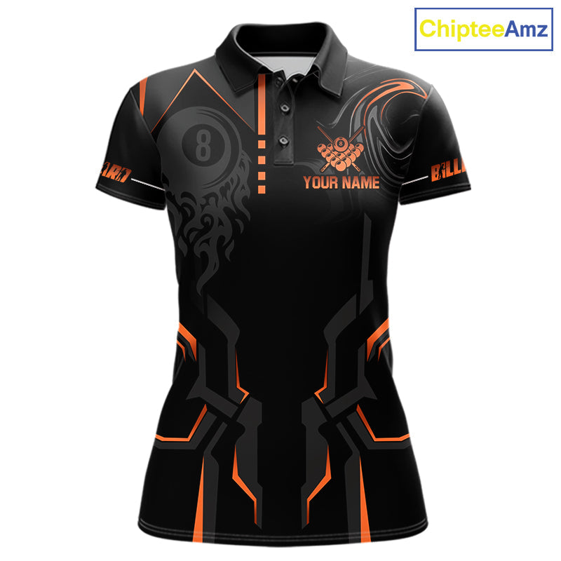 Custom 8 Ball Pool Crown 's Billiard Shirts Orange And Black Billiard Team Shirt Pool Jersey