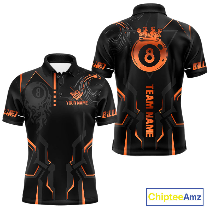 Custom 8 Ball Pool Crown 's Billiard Shirts Orange And Black Billiard Team Shirt Pool Jersey