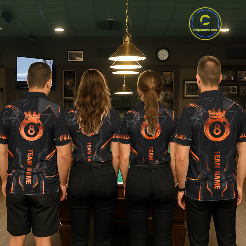 Custom 8 Ball Pool Crown 's Billiard Shirts Orange And Black Billiard Team Shirt Pool Jersey