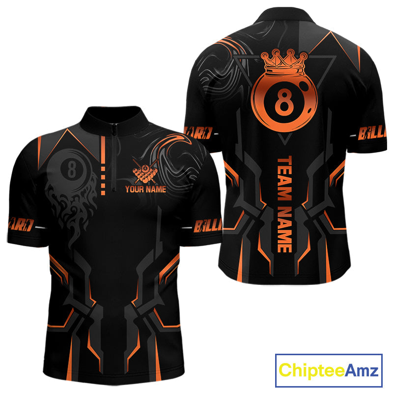 Custom 8 Ball Pool Crown 's Billiard Shirts Orange And Black Billiard Team Shirt Pool Jersey