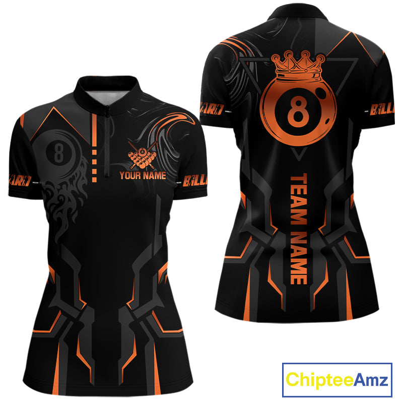 Custom 8 Ball Pool Crown 's Billiard Shirts Orange And Black Billiard Team Shirt Pool Jersey
