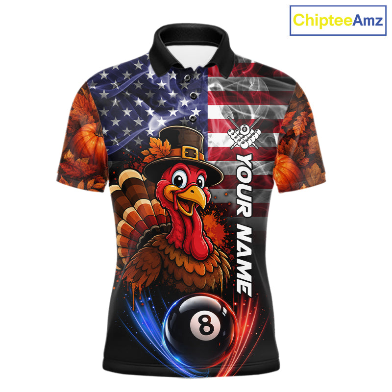 Funny Turkey American Flag Smoke Billiard Shirts Custom Thanksgiving 8 Ball Pool Jersey