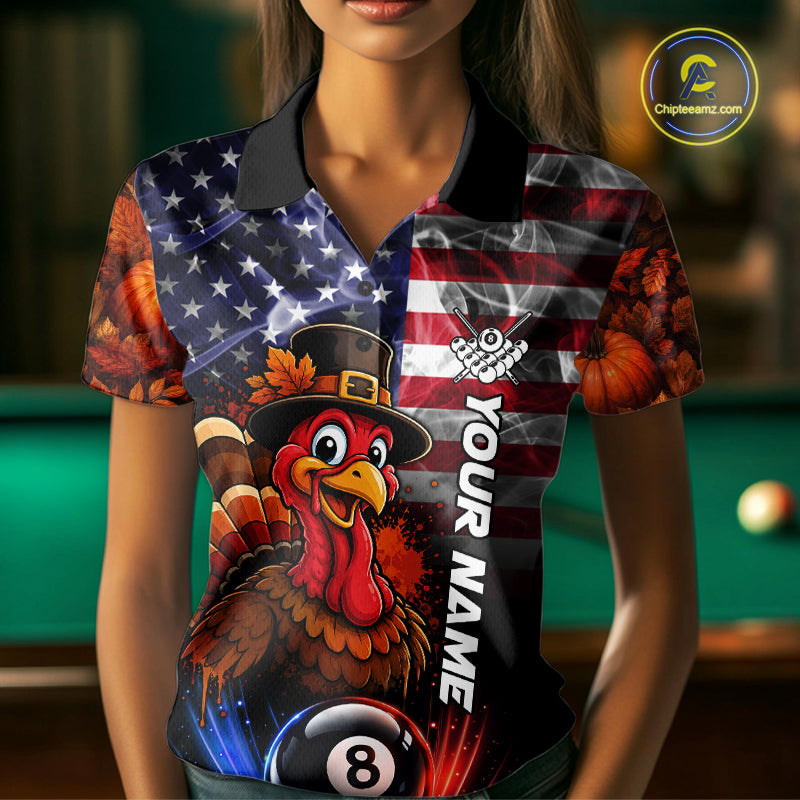 Funny Turkey American Flag Smoke Billiard Shirts Custom Thanksgiving 8 Ball Pool Jersey
