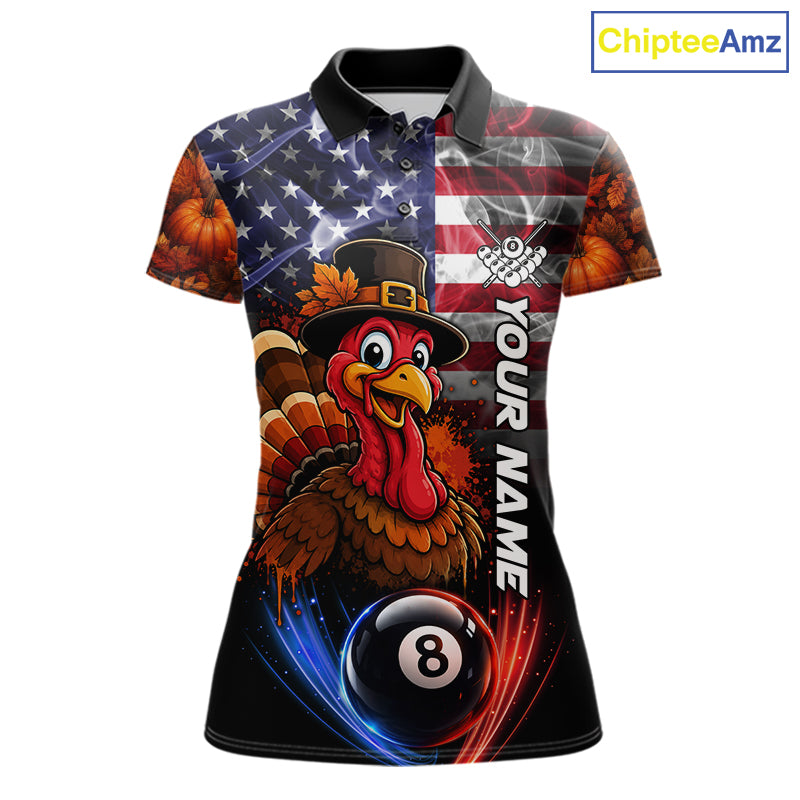 Funny Turkey American Flag Smoke Billiard Shirts Custom Thanksgiving 8 Ball Pool Jersey