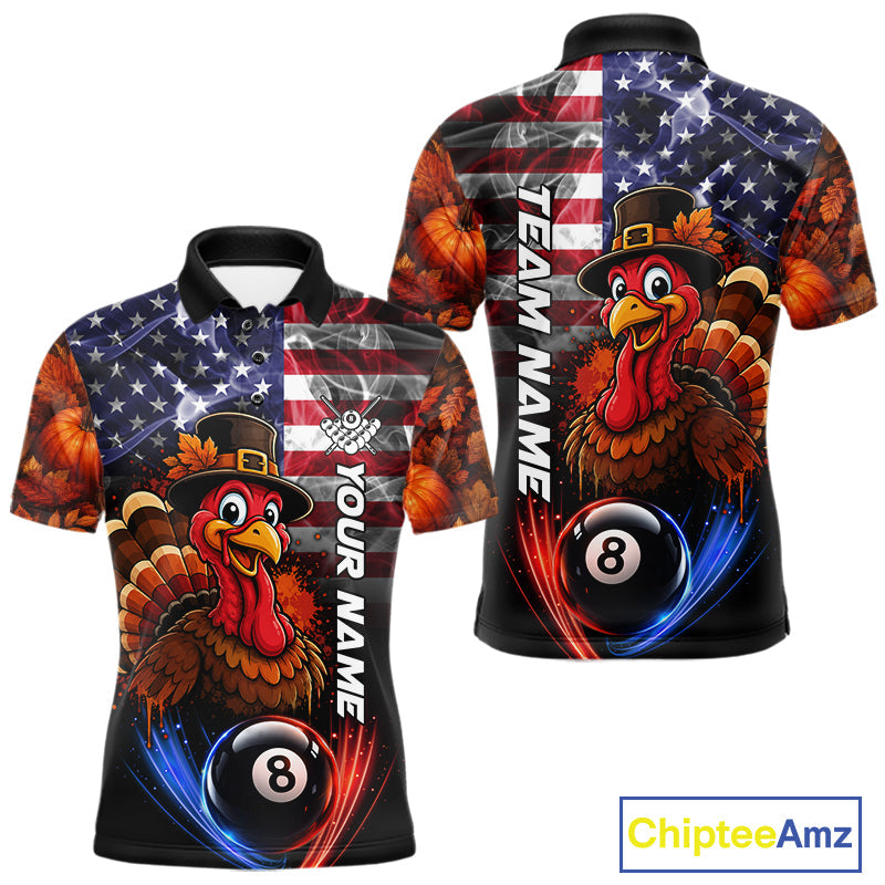 Funny Turkey American Flag Smoke Billiard Shirts Custom Thanksgiving 8 Ball Pool Jersey
