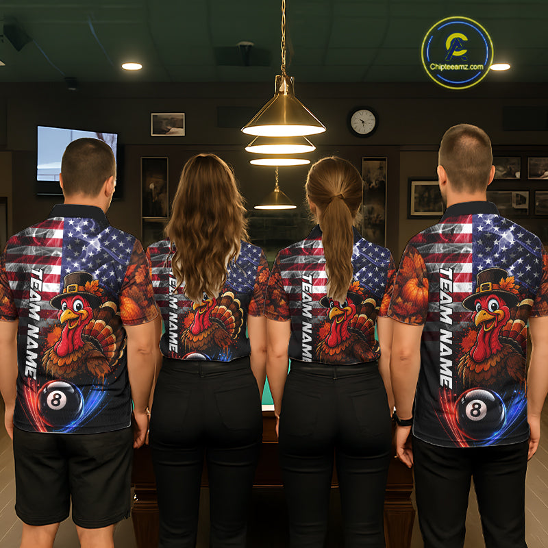 Funny Turkey American Flag Smoke Billiard Shirts Custom Thanksgiving 8 Ball Pool Jersey