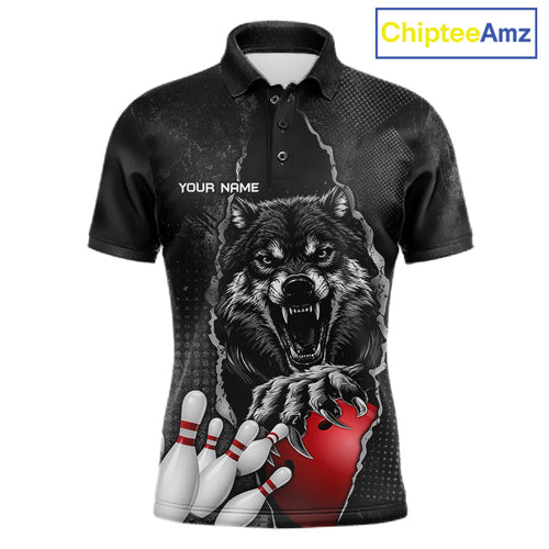Personalized Wolf Black Grunge Bowling Shirts Custom Bowling Team Jersey Polo & 1/4 Zip