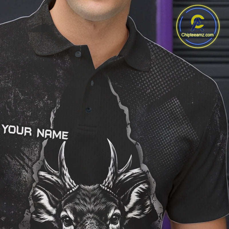 Personalized Deer Black Grunge Bowling Shirts Custom Bowling Team Jersey Polo & 1/4 Zip