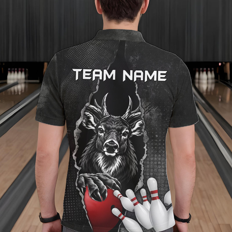 Personalized Deer Black Grunge Bowling Shirts Custom Bowling Team Jersey Polo & 1/4 Zip