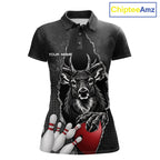 Personalized Deer Black Grunge Bowling Shirts Custom Bowling Team Jersey Polo & 1/4 Zip