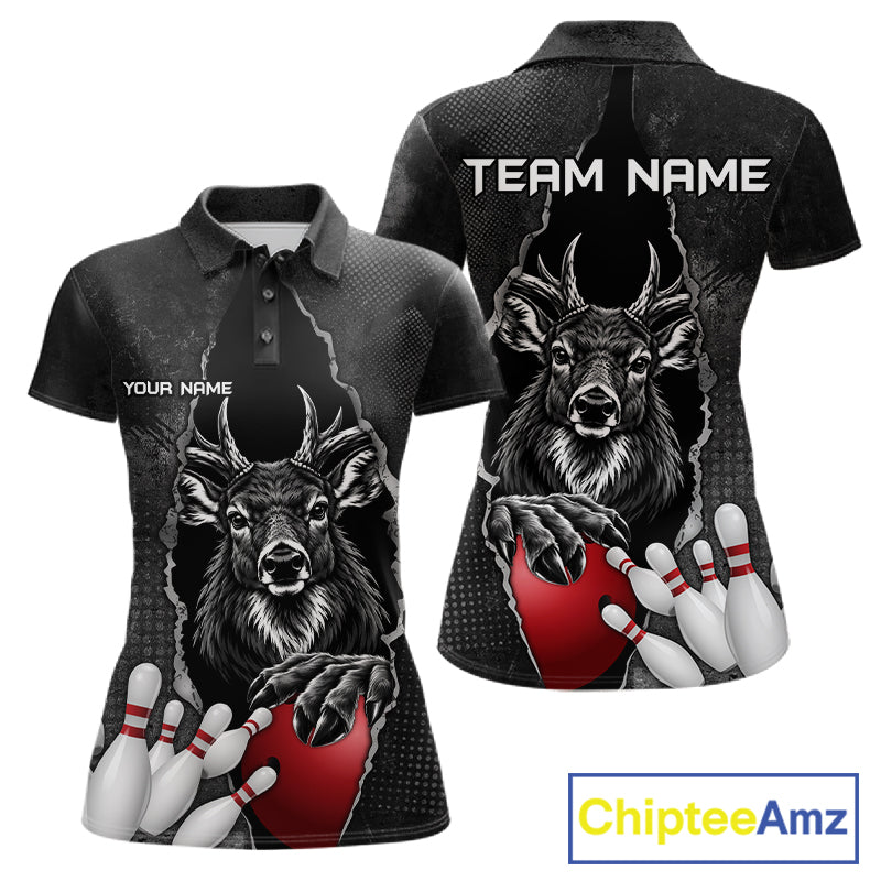 Personalized Deer Black Grunge Bowling Shirts Custom Bowling Team Jersey Polo & 1/4 Zip