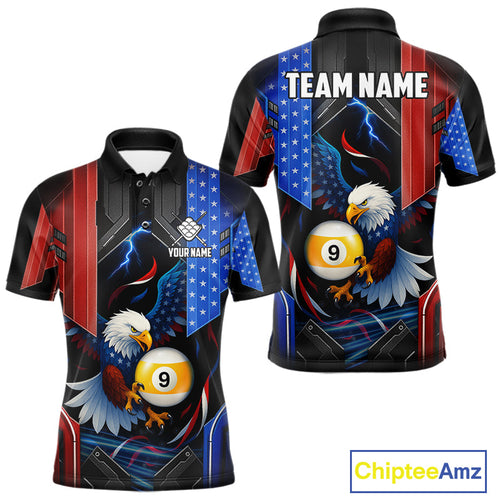 American Flag Eagle 9 Ball Billiard Polo & 1/4 Zip Custom Billiard Jersey, Pool Team Shirt