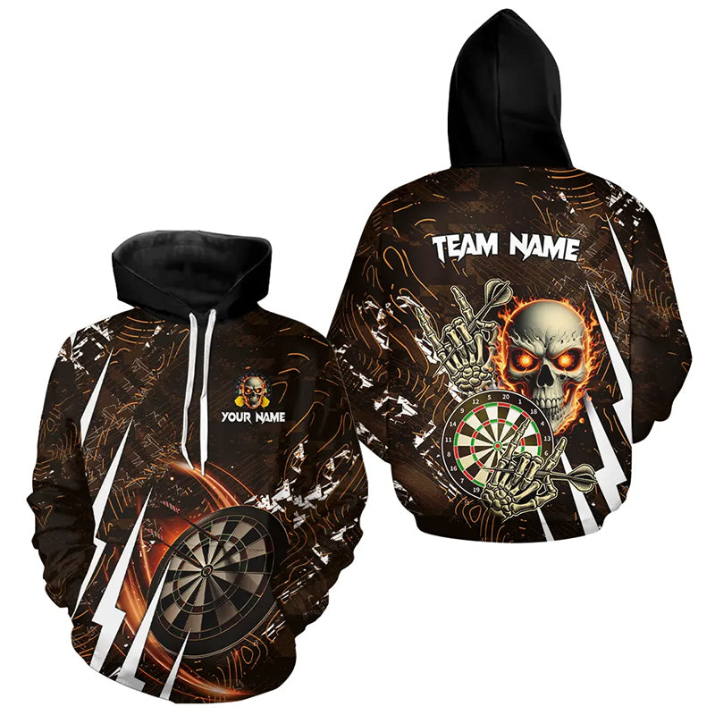 Personalized 3D Skull Darts Hoodie And Custom Darts Jersey, Gifts For Dart Players