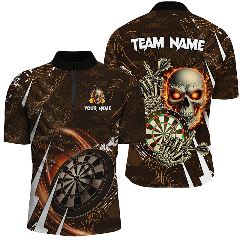 Personalized 3D Skull Darts Polo & 1/4 Zip Shirts Custom Cool Darts League Team Jerseys
