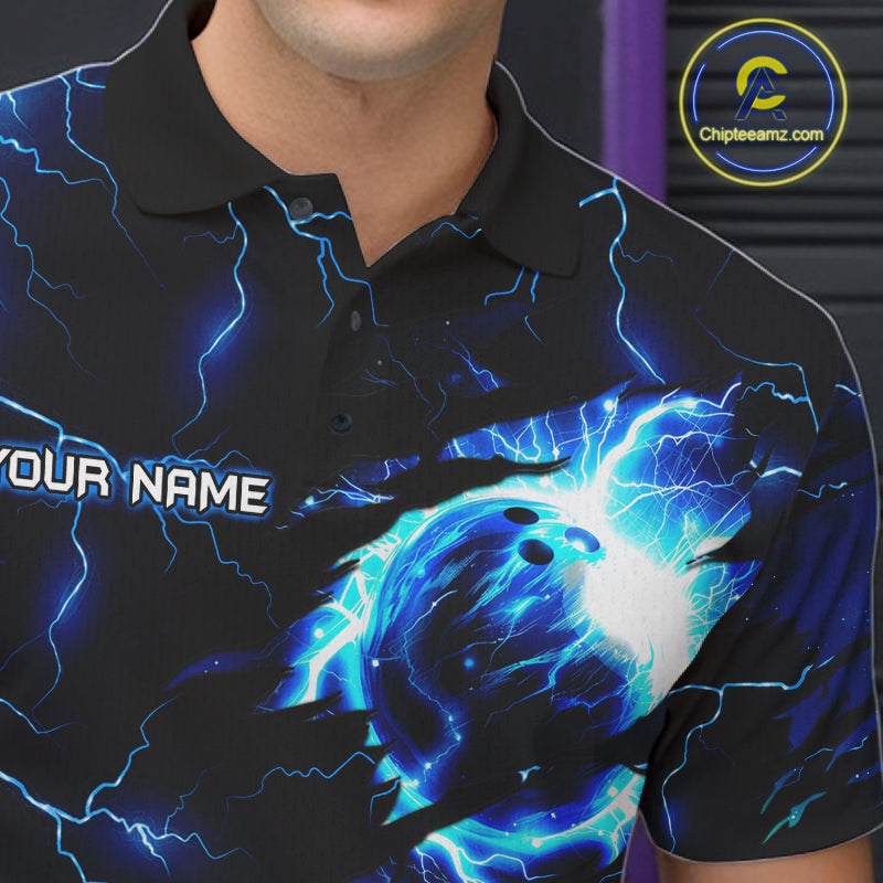 Blue Lightning Thunder Custom Cobra Snake Bowling Shirts Personalized Bowling Team Jersey