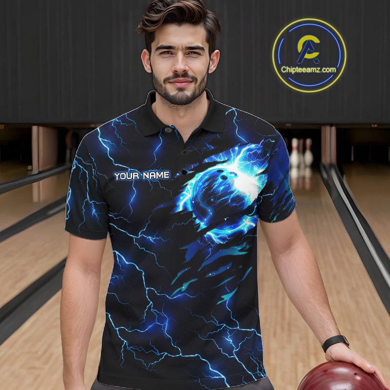 Blue Lightning Thunder Custom Cobra Snake Bowling Shirts Personalized Bowling Team Jersey