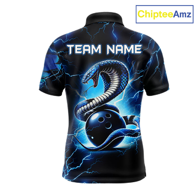 Blue Lightning Thunder Custom Cobra Snake Bowling Shirts Personalized Bowling Team Jersey