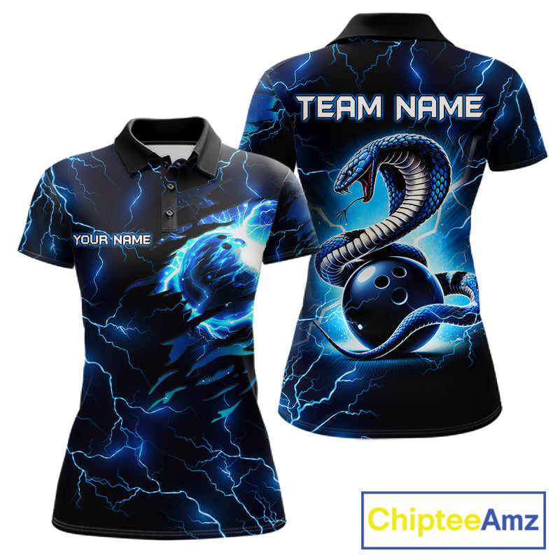Blue Lightning Thunder Custom Cobra Snake Bowling Shirts Personalized Bowling Team Jersey