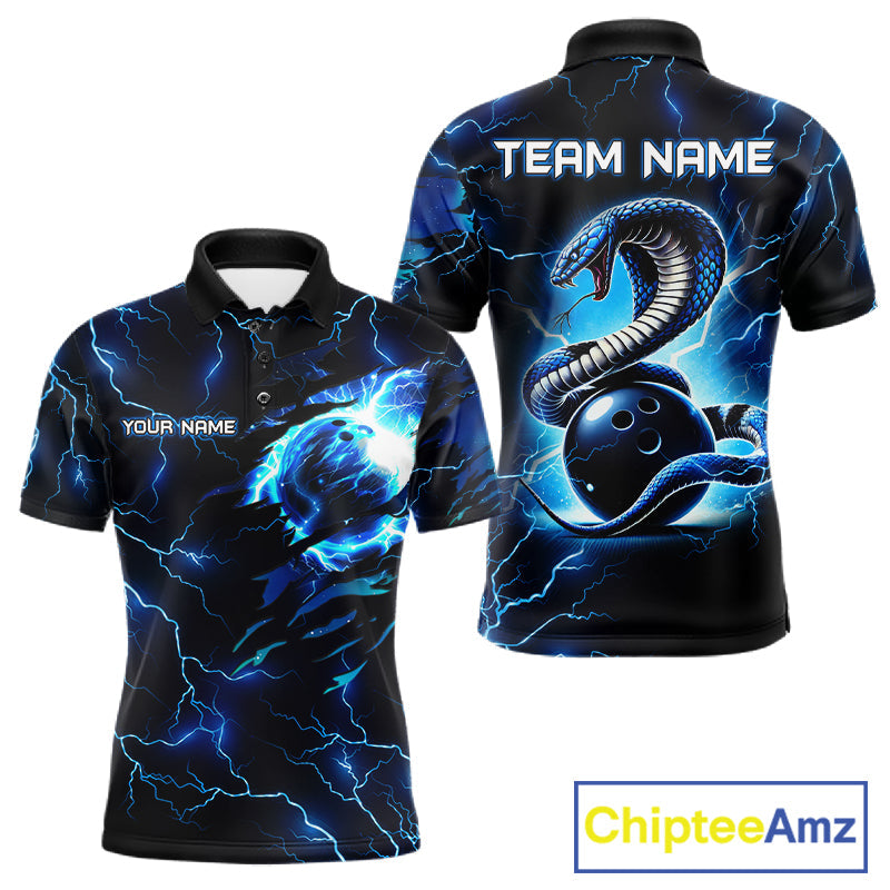 Blue Lightning Thunder Custom Cobra Snake Bowling Shirts Personalized Bowling Team Jersey