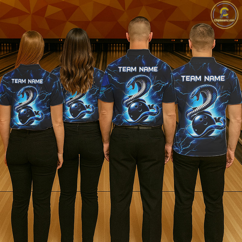 Blue Lightning Thunder Custom Cobra Snake Bowling Shirts Personalized Bowling Team Jersey