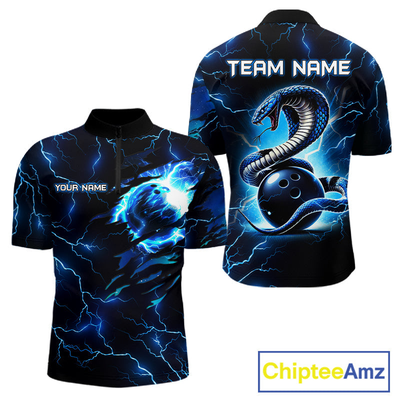 Blue Lightning Thunder Custom Cobra Snake Bowling Shirts Personalized Bowling Team Jersey