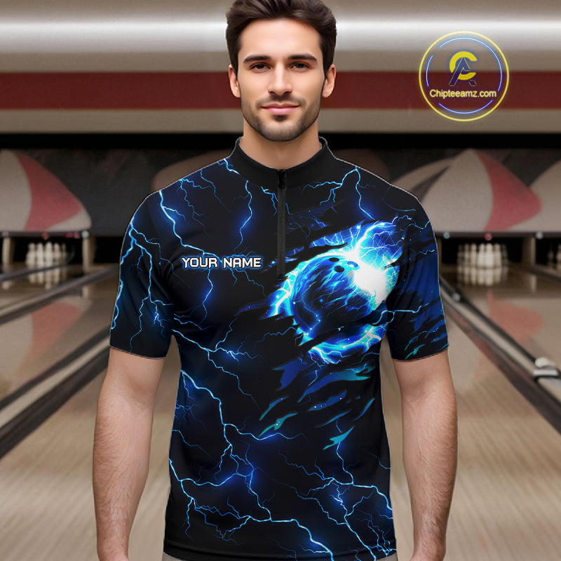 Blue Lightning Thunder Custom Cobra Snake Bowling Shirts Personalized Bowling Team Jersey