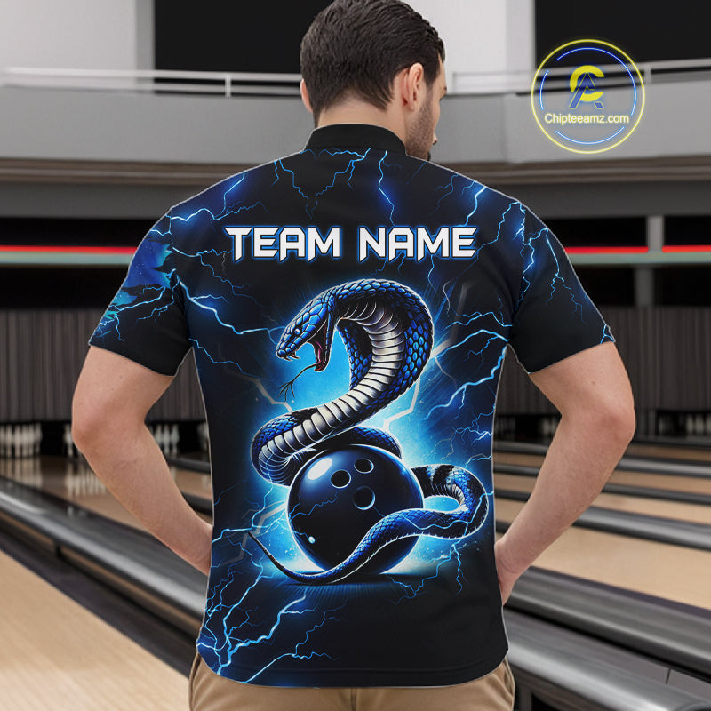 Blue Lightning Thunder Custom Cobra Snake Bowling Shirts Personalized Bowling Team Jersey