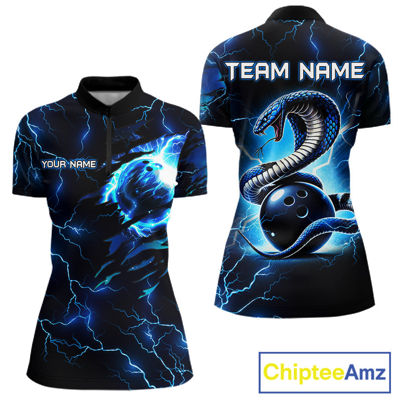 Blue Lightning Thunder Custom Cobra Snake Bowling Shirts Personalized Bowling Team Jersey