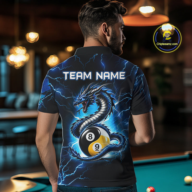 Blue Lightning Yinyang 8 Ball & 9 Ball Dragon Billiard Shirts Custom Pool Team Jersey