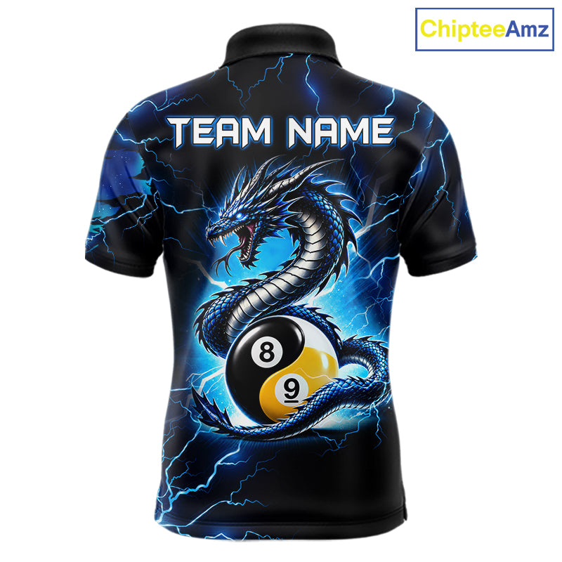 Blue Lightning Yinyang 8 Ball & 9 Ball Dragon Billiard Shirts Custom Pool Team Jersey