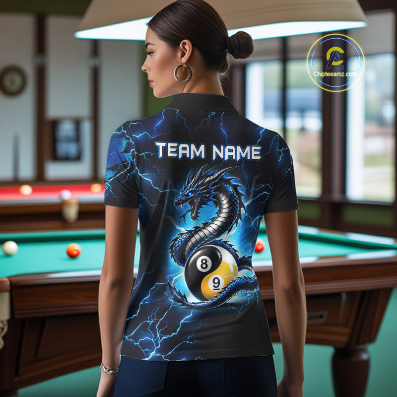 Blue Lightning Yinyang 8 Ball & 9 Ball Dragon Billiard Shirts Custom Pool Team Jersey