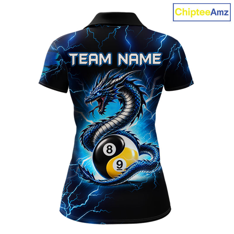 Blue Lightning Yinyang 8 Ball & 9 Ball Dragon Billiard Shirts Custom Pool Team Jersey